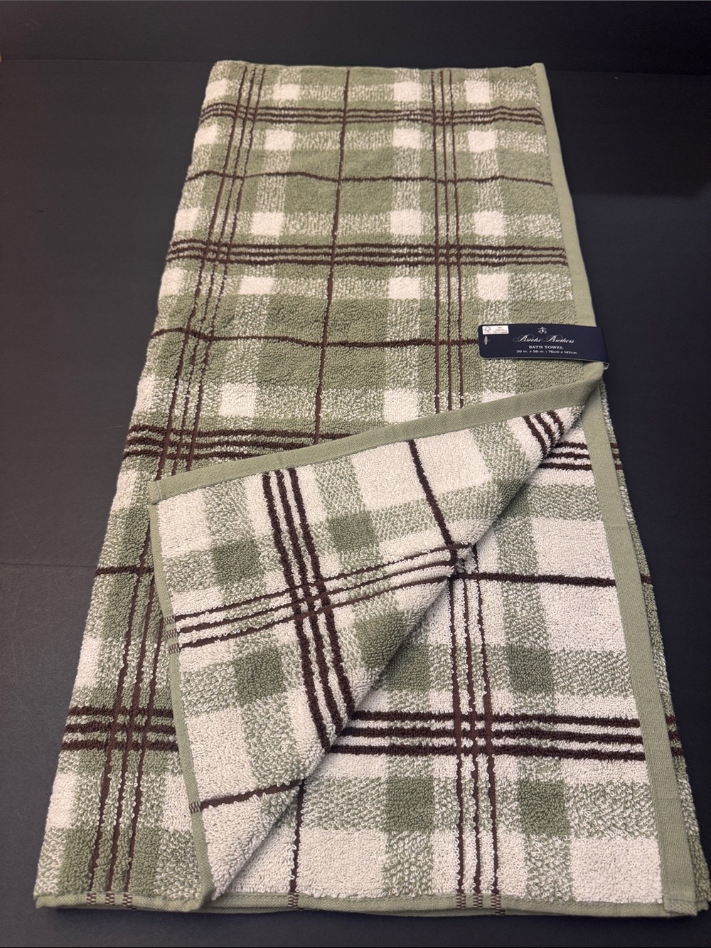 8pc BROOKS BROTHERS 100% Cotton Plaid Bath Towel Set - Sydney Plaid - Sage/Brown - Picture 6 of 13